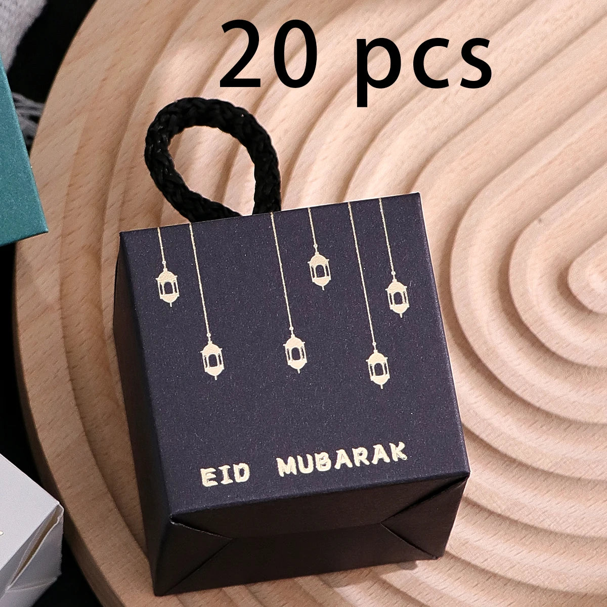20-Piece Luxury Mini Gift Box Set for Eid: Black, Green, and White Boxes with Gold Lantern Designs and Woven Handles — Perfect for Storing Sweets, Chocolates, and Small Gifts, Ideal for Eid Celebrations and Special Islamic