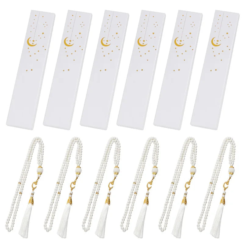 12Pcs Muslim Prayer Beads Bracelet with Gift Box Eid Mubarak Ramadan Islamic Festival Party Decoration Gift Favors Home Pendant