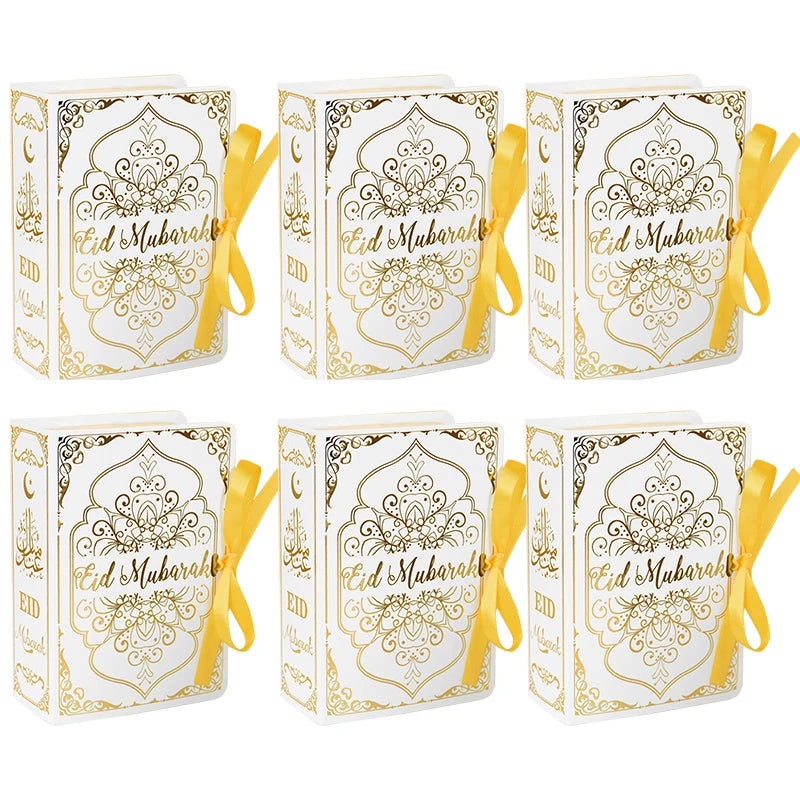 10Pcs Book Shape Eid Mubarak Chocolate Candy Boxes Ramadan Decor Gift Packaging Box 2025 Islamic Muslim Festival Party Supplies