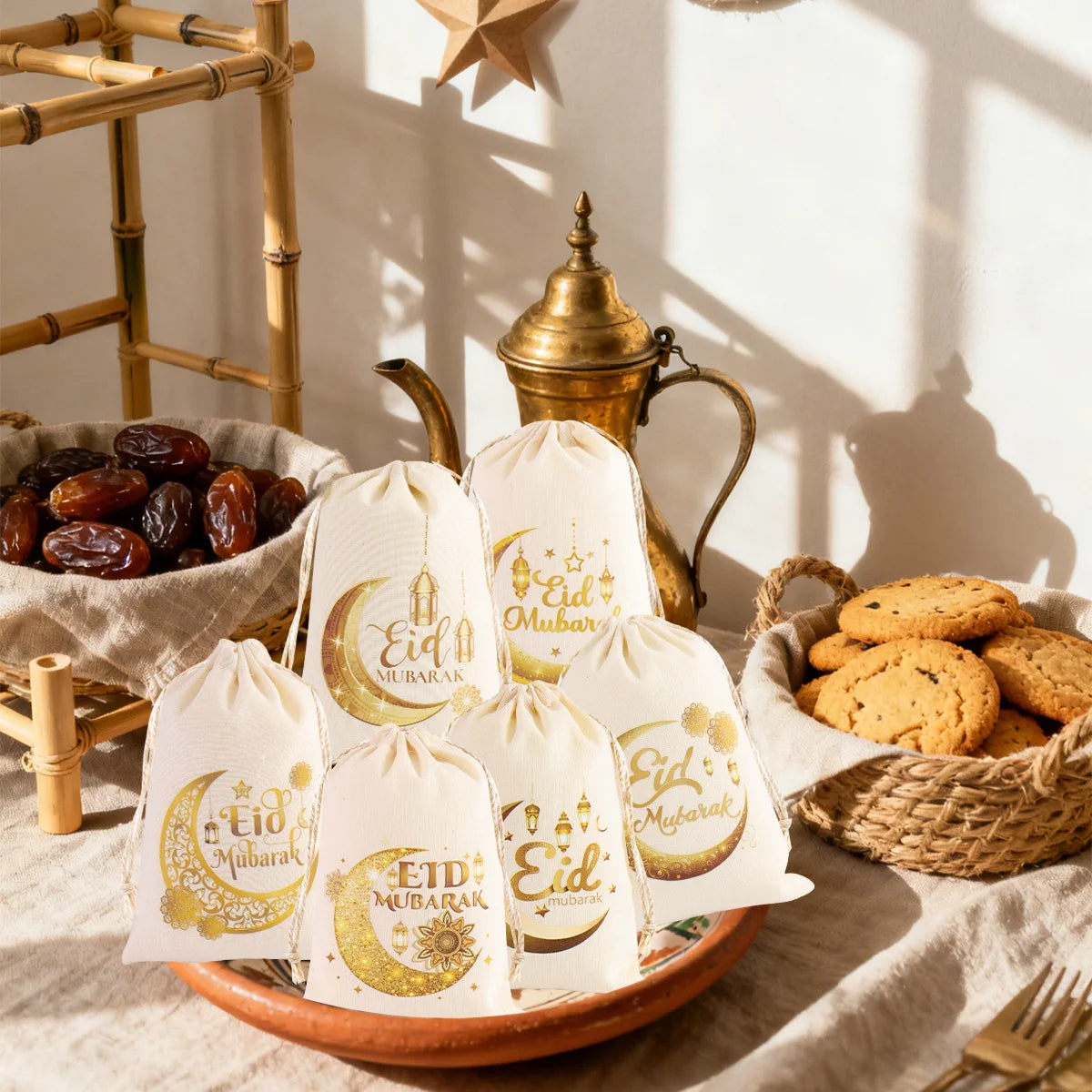 6 stuks Eid Mubarak Cadeauzakjes – Linnen Goodie Bags