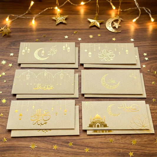 12 stuks gouden Eid Mubarak enveloppen