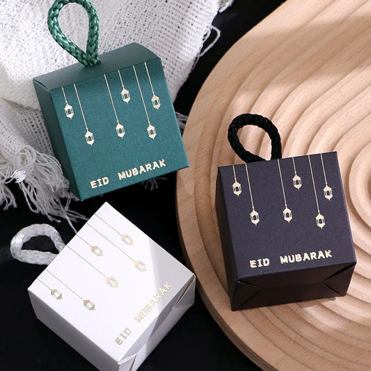 20-Piece Luxury Mini Gift Box Set for Eid: Black, Green, and White Boxes with Gold Lantern Designs and Woven Handles — Perfect for Storing Sweets, Chocolates, and Small Gifts, Ideal for Eid Celebrations and Special Islamic