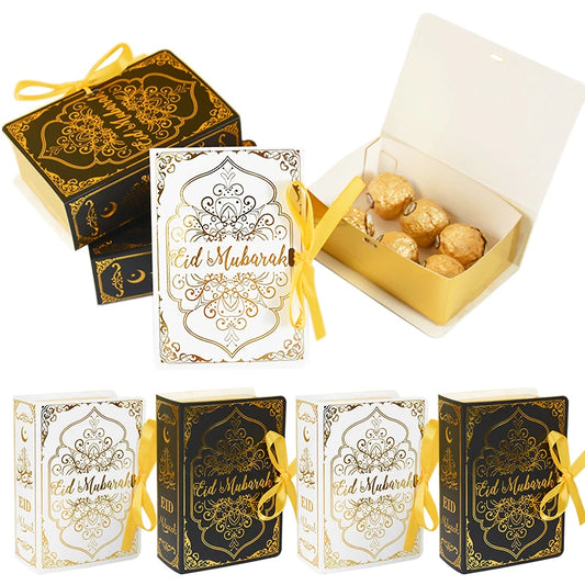 10Pcs Book Shape Eid Mubarak Chocolate Candy Boxes Ramadan Decor Gift Packaging Box 2025 Islamic Muslim Festival Party Supplies